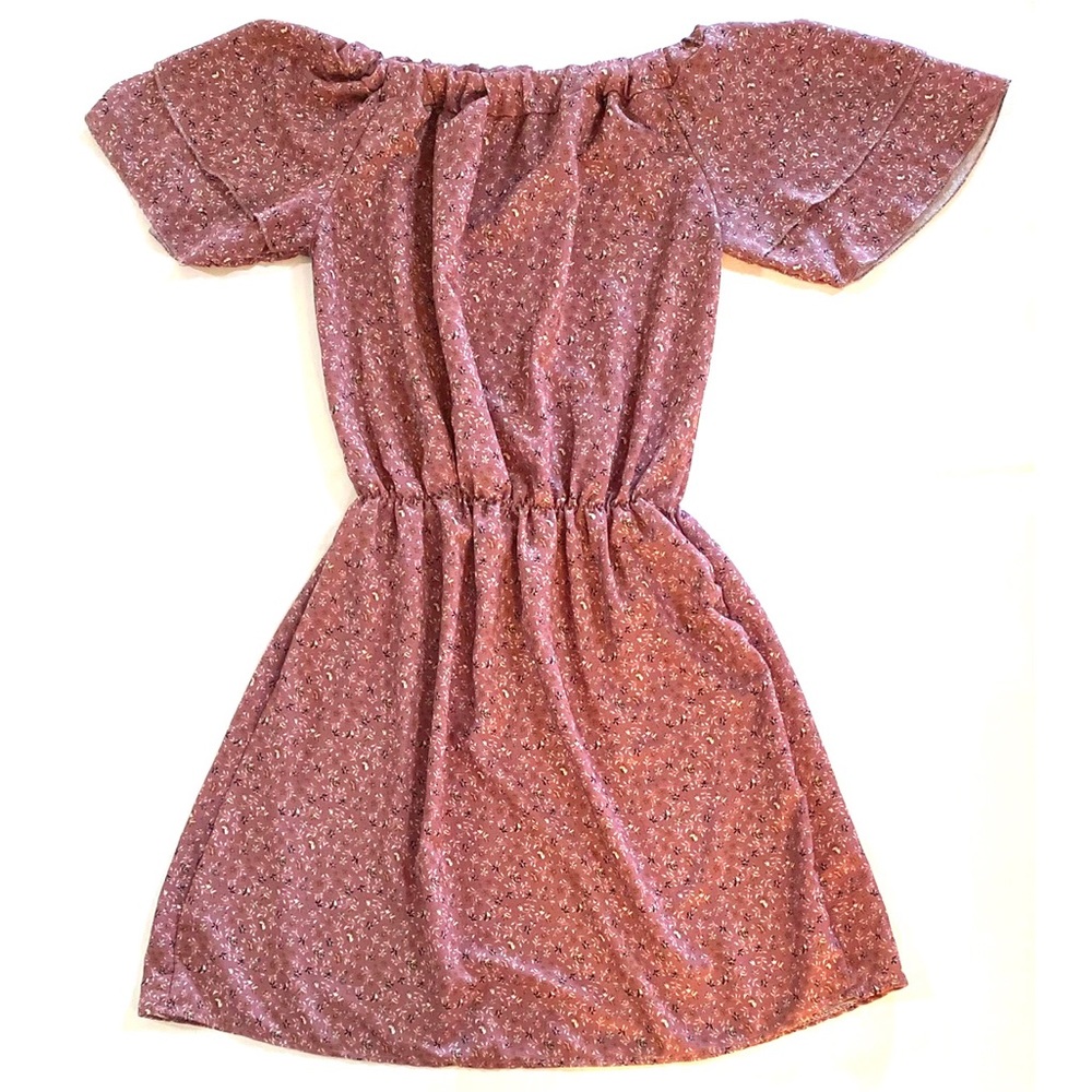 Mauve floral print short sleeve dress